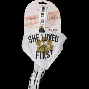 She Loved Me First ❣️❤️White and Gold Dog Bandana and Leash Set
